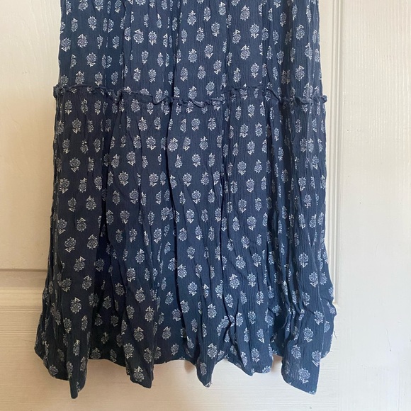 LUCKY BRAND Long Sleeveless Blue Floral Tiered Summer Praire Maxi Dress Ruffles - Picture 2 of 8